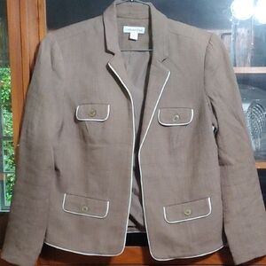 Coldwater Creek Tan Blazer with White Piping